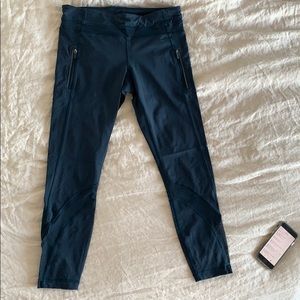 Blue lululemon cropped leggings with mesh cutout